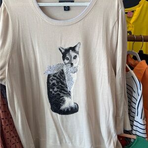 Cat Print Cream Sweater